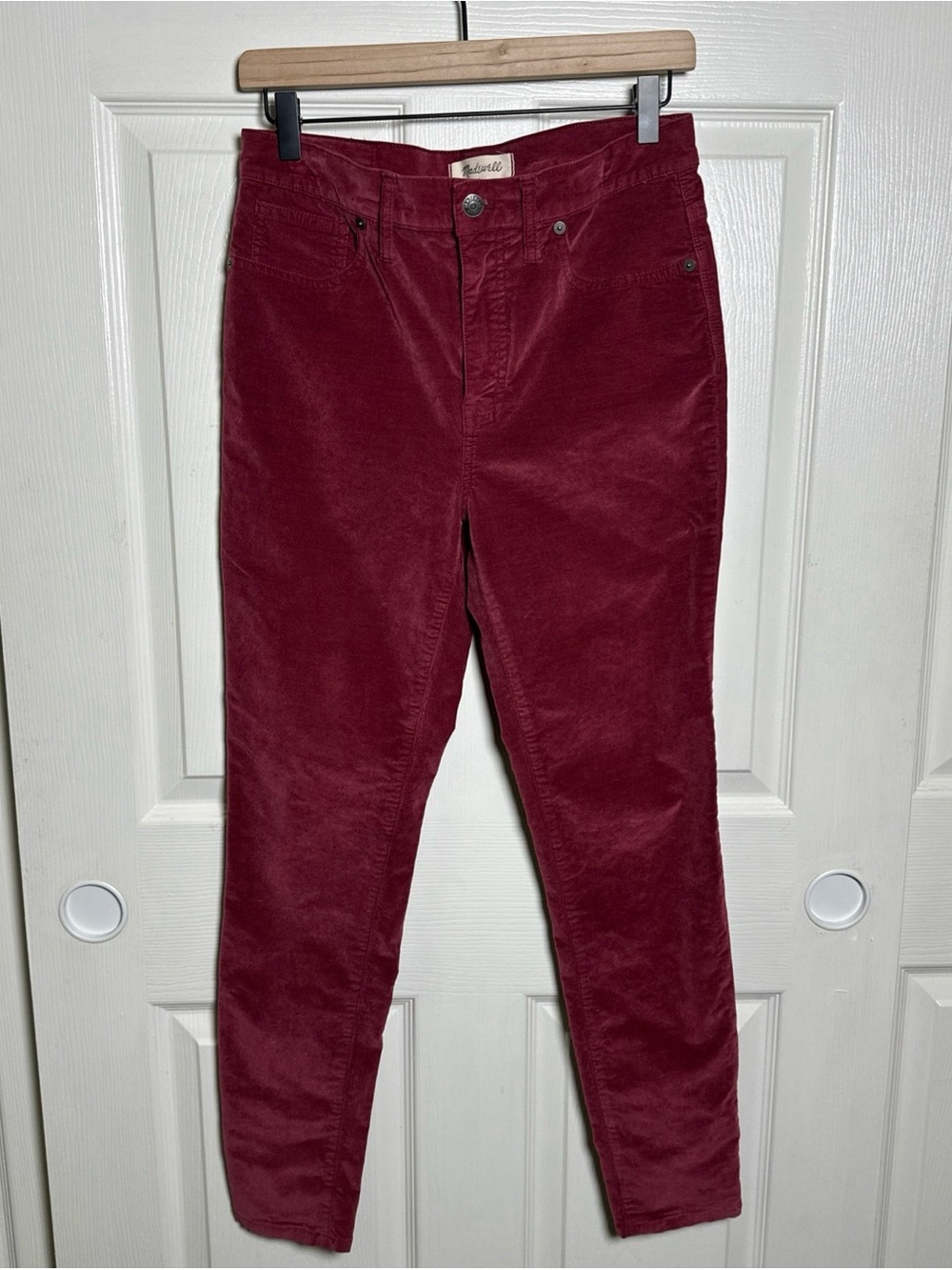 Madewell 10” High Rise Skinny Pants Women's 29 Red Velvet Stretch Fabric Ankle